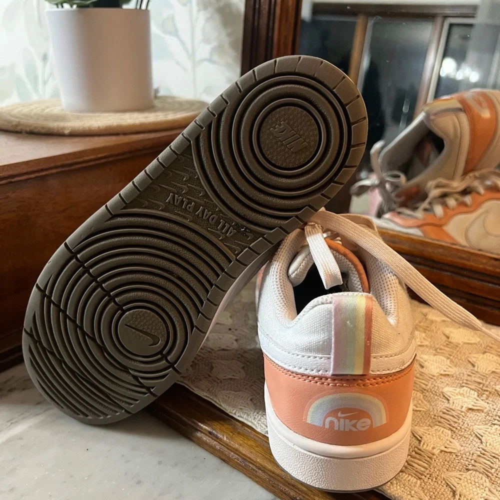 NIKE Court Borough Low‎ 2 SE Classic Sneakers Orange Teal White Girl's Size 6Y